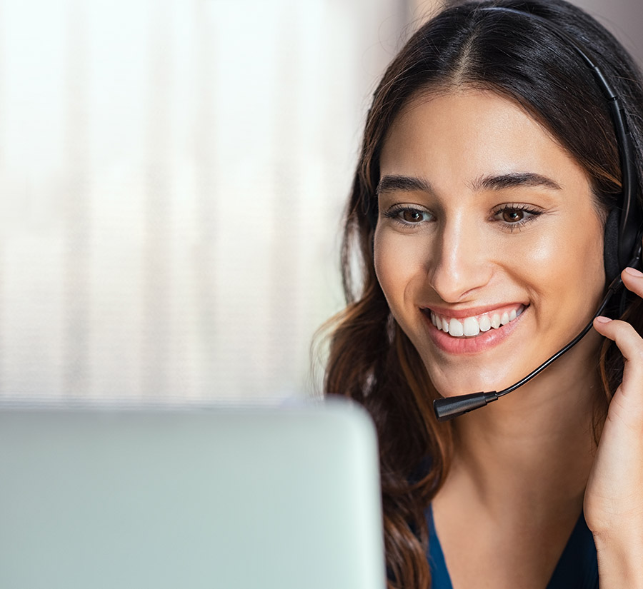 Call center operator with headphones